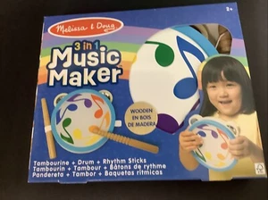 MELISSA AND DOUG 3 N 1 MUSIC MAKER-TAMBOURINE DRUM RHYTHM STICKS NIP - Picture 1 of 4