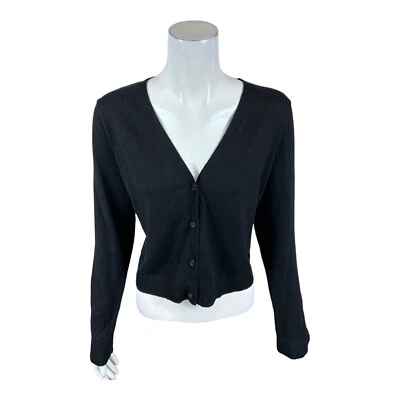 Cárdigan corto de manga larga con botones delanteros negro talla mediana Denim & Co. Foto 1 de 2