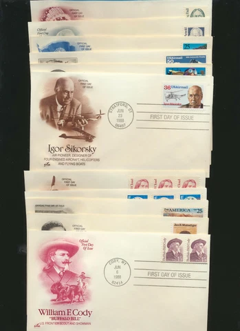 Artcraft Engraved USA Cachet First Day Covers LOT of 11 Different 1980's-1990's Cover