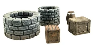 WWG Fantasy Village Wells, Crates & Barrel Set – 28mm Wargame Terrain Scenery