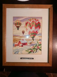 Vintage Balloons in Winter Embroidered Art Framed 18.5" x 22.5" 7a - Picture 1 of 4