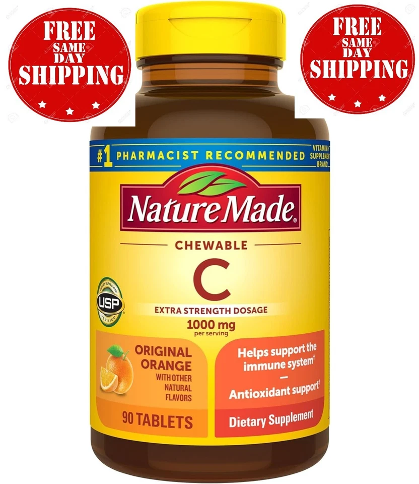 Nature Made Extra Strength Dosage Chewable Vitamin C 1000 mg per serving, Dietar - Imagem 1 de 2