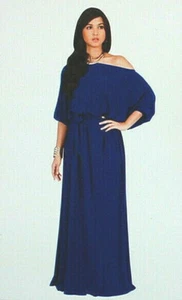 Maxi Vestido Para Mujer Koh Un Hombro Fluido Informal Largo Pequeño Azul Marino S9057 - Imagen 1 de 7