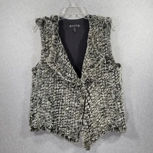 Nanette Lepore Vest Womens XL Faux Fur Front Knit Back Hook Eye Closure Grays - Picture 1 of 9