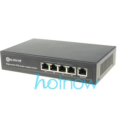 DSLRKIT 96watt 5 Port 4 PoE Switch 802.3af/at Power Over Ethernet Internal Power - Image 1 of 4