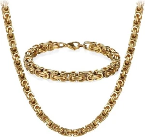 Königskette Set Edelstahl 18K Gold Plattenkette 4mm Halskette Männer Herren - Bild 1 von 11