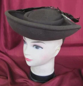 19C. ANTIQUE LADIES WOMENS FELT HAT BROWN - Picture 1 of 8