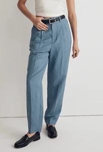 Madewell The Tall pantaloni conici sartoriali misto lino blu oceano taglia 6T nuovi con etichette - Foto 1 di 5