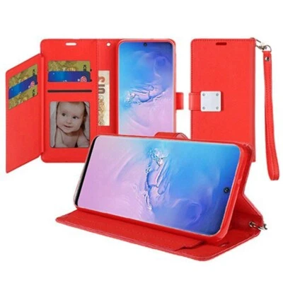 For Samsung S20 Ultra 6.9" Magnetic Snap Wallet w/ Two Row Card Holder RED - Image 1 of 2