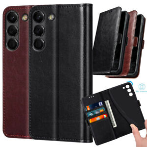 For Samsung S23 S22+ S21 Ultra S20 FE Note10 Leather Wallet Case Tempered Glass