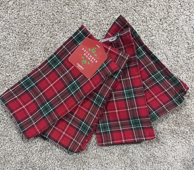 4 Red Plaid Christmas Napkins 18 X 18 100% Cotton December Home Made In India