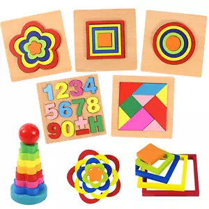 6 Pack Wooden Jigsaw Puzzles for Kids Ages 2-5 Years Old Toddlers - Picture 1 of 6