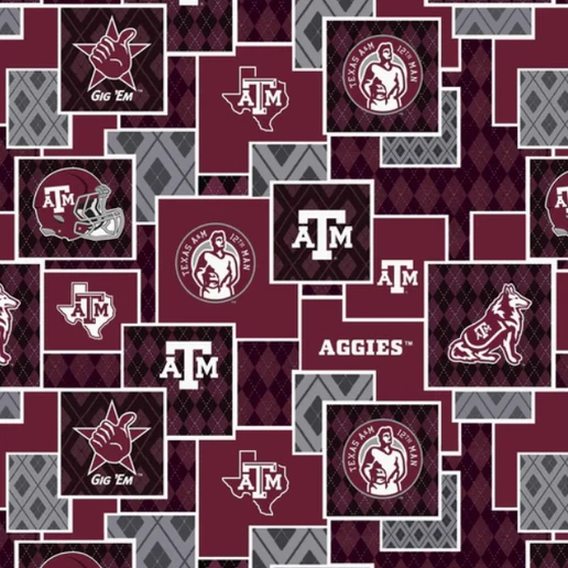 NCAA Texas A&M University Argyle Boxes acolchado tela de algodón por yarda Foto 1 de 1