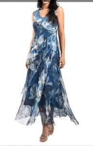 komarov Sleeveless Ruffled V-Neck Chiffon Maxi Dress white magnolia medium - Bild 1 von 19