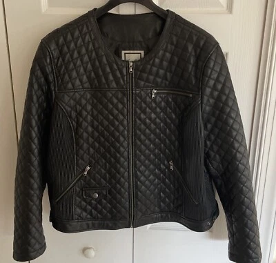 EXCELLED COLLECTION Quilted Leather Jacket Womens Size 3XL Full Zip Knit Sides - Image 1 of 4