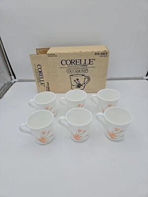 Tazas vintage Corelle Occasions melocotón floral (6) 8 oz con caja, usadas, excelente Foto 1 de 4