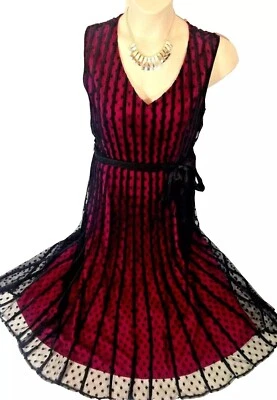 Abito nuovo Jacques Vert 14 16 18 20 pizzo nero rosa maculato svasato a fascia prezzo consigliato £ 199 - Immagine 1 di 4