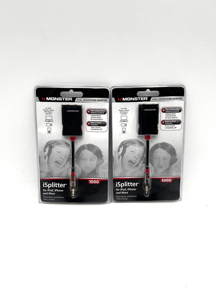 Monster iSplitter 3.5mm Headphone Splitter Adapter for Samsung iPhone Tab 2 Lot - Image 1 of 2