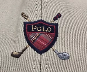 Polo Ralph Lauren Vintage Khaki Baseball Cap Size Small 21.5" Plaid Shield Golf - Picture 1 of 10