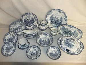 Johnson Brothers - Coaching Scenes - vintage blue pottery, stamps variant - 8J4A - Bild 1 von 29