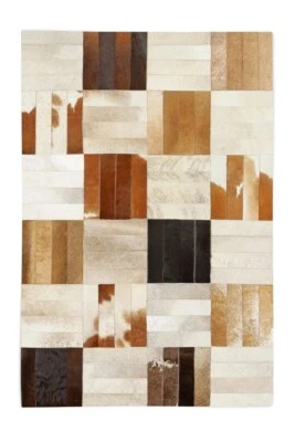 Handmade Cowhide Patchwork Rug - Premium Leather Area Rug - Vintage Home Decor - Image 1 of 4