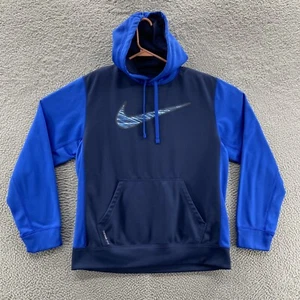 Sudadera con Capucha Nike Hombres Azul Medio Ajuste Térmico Grande Swoosh Logo Pullover Poliéster - Imagen 1 de 13