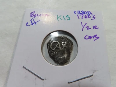 K13 Spanish Colonial Bolivia Charles II 1680's Silver Cob 1/2 Real - Image 1 of 2