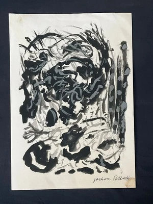 Jackson Pollock dibujo y pintura sobre papel antiguo firmado estampado vintage Foto 1 de 3