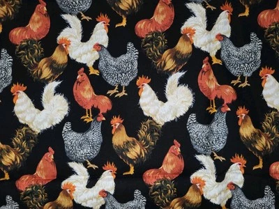 Vintage Chicken Rooster Fabric 1990's Cotton Countrycore Hi Fashions 2 Yards  - Image 1 of 4