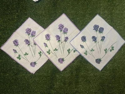Juego de 3 pañuelos florales de colección púrpura y azul rosa estampado algodón años 50 casa de campo Foto 1 de 4