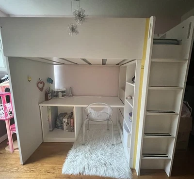 SMÅSTAD Litera + Escritorio + Almacenaje, Blanco, Tamaño Doble/ Armazón Litera Foto 1 de 4