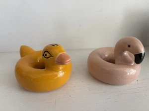 Luke Adams Stoneware Flamingo And Duck Pool Floats - Picture 1 of 8