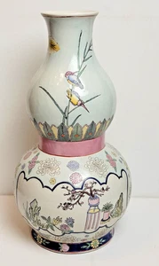 VTG Chinese famille rose hand painted porcelain double gourd 15” vase - Picture 1 of 5