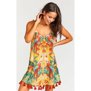 Show Me Your Mumu Throw and Go Tassel Mini Dress Parrot Floral Tropical Size L - Picture 1 of 10