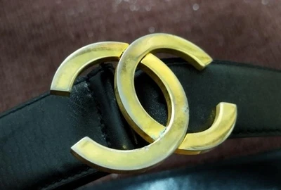 CHANEL Coco Buckle Vintage Belt Black Leather 65/26 Auth - Image 1 of 4