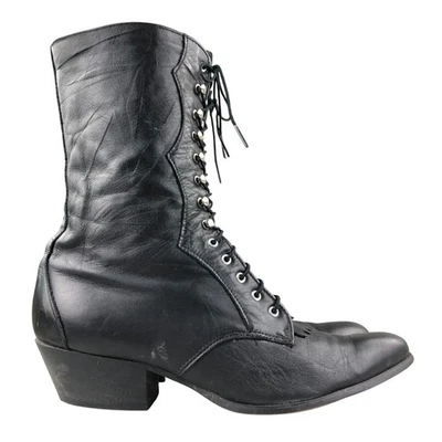 Botas ocidentais Laredo femininas tamanho 10M couro preto com cadarço kiltie panturrilha média FLAW - Imagem 1 de 4
