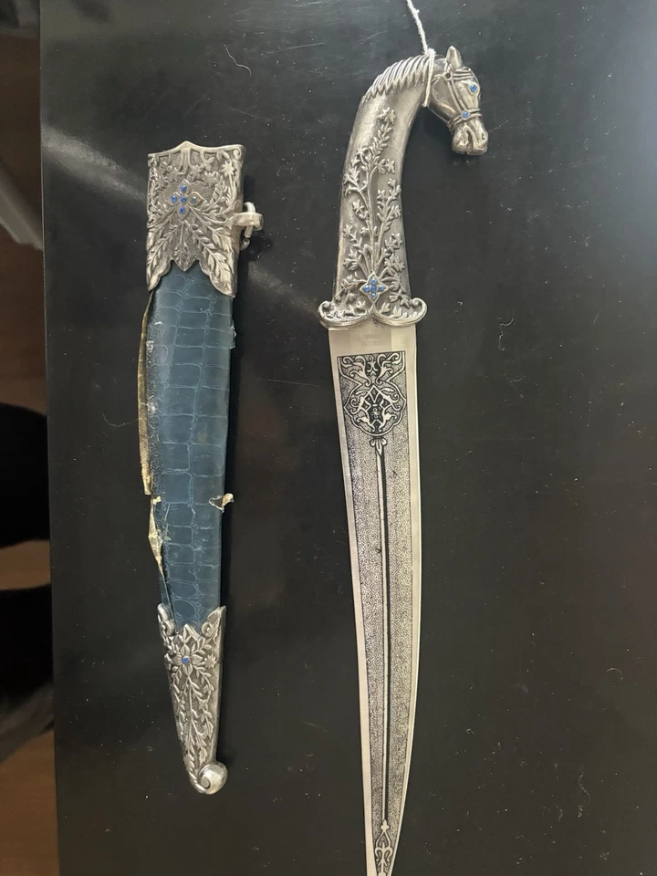 Cuchillo daga vintage con funda Caballos Guerrero 12" Foto 1 de 4