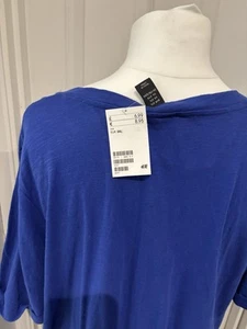 H&M BB Colbert Blue Ladies Long Tee Shirt/ Cover Up Size 2 Xl 100% Cotton V Neck - Picture 1 of 4