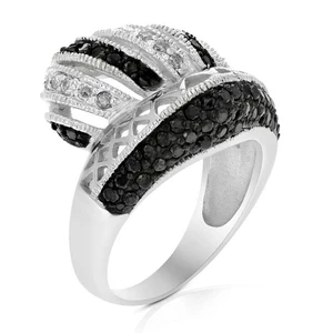 1.10 ct Black and White Diamond Ring for Women .925 Sterling Silver Round Prong - Picture 1 of 7