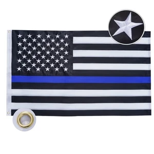 Thin Blue Line Flag 3x5 ft Outdoor, Embroidered American Police Flag Back the... - Picture 1 of 6
