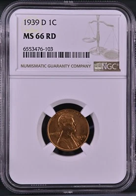 1939-D 1C RD Lincoln Wheat One Cent NGC MS66RD  6553476-103 - Image 1 of 2
