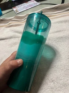 Starbucks Green 24oz Cold Tumbler With Lid And Straw USED - Picture 1 of 3