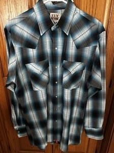 Herren Ely Cattleman Western Langarm Pearl Snap Hemd Gr. M schwarz blau kariert👀 - Bild 1 von 6
