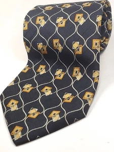 VALENTINO Vintage Handmade in ITALY 100% Silk Tie Men's Black Gold Necktie NEW - Picture 1 of 3