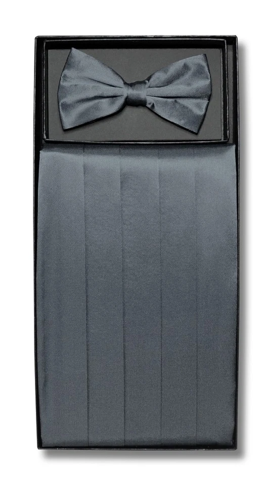 Conjunto de pajarita de seda para hombre color gris carbón liso cumberbund y pajarita Foto 1 de 1