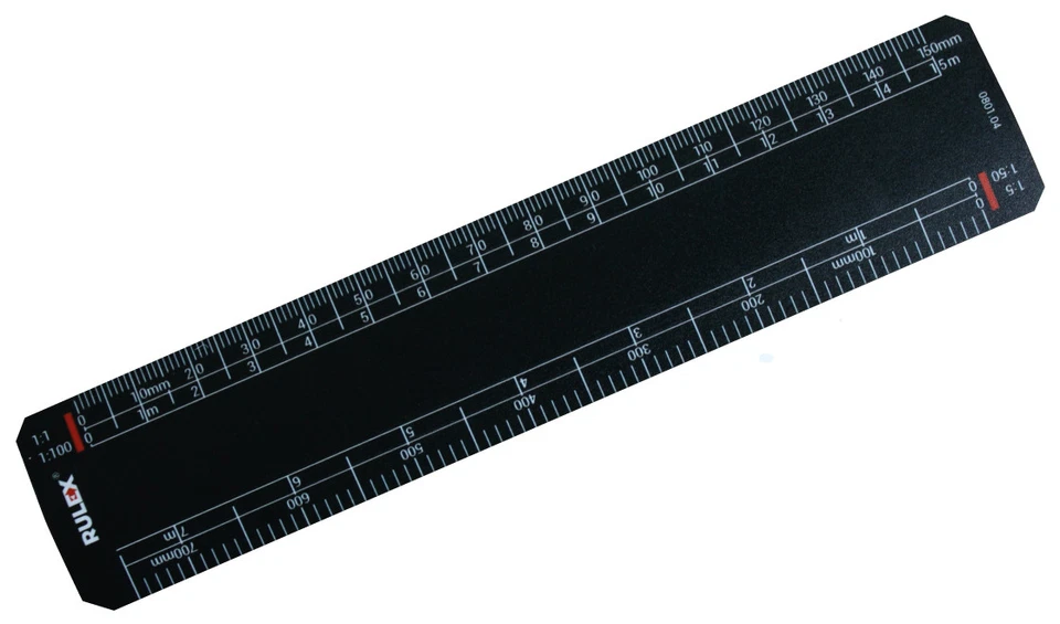 Rulex® 150mm 6" black scale ruler 1:1 1:100 1:5 1:50 1:20 1:200 1:1250 1:2500