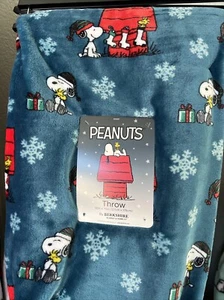 Snoopy Peanuts Christmas Blue Berkshire Velvet Plush Throw Blanket Brand New - Picture 1 of 3