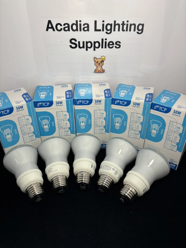 ⚡️5-pack⚡️TCP Compact Fluorescent R20 14W 120V 8000hrs 1R201451K 🐕 - Image 1 of 4