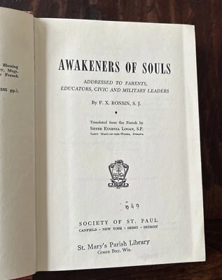 Rare 1957 1st Ed: Awakeners Of Souls; F.X. Ronsin SJ; Society Of St. Paul; HC - Image 1 of 4