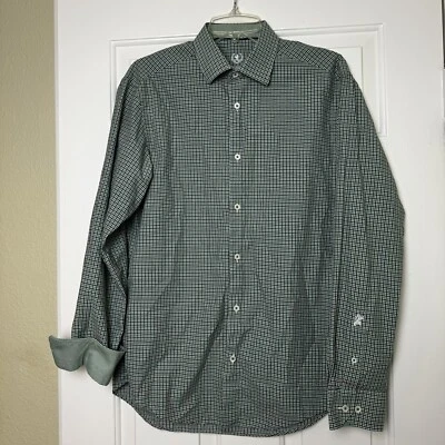 Camisa para hombre Bugatchi Uomo verde y negra a cuadros puño abatible talla 15,5 34x35 Foto 1 de 4